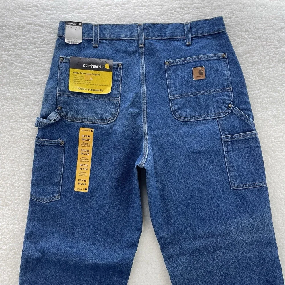Carhartt Jeans Mens 36x36 Blue B73DST Loose Double Knee Dungaree Workwear NEW - Picture 4 of 10